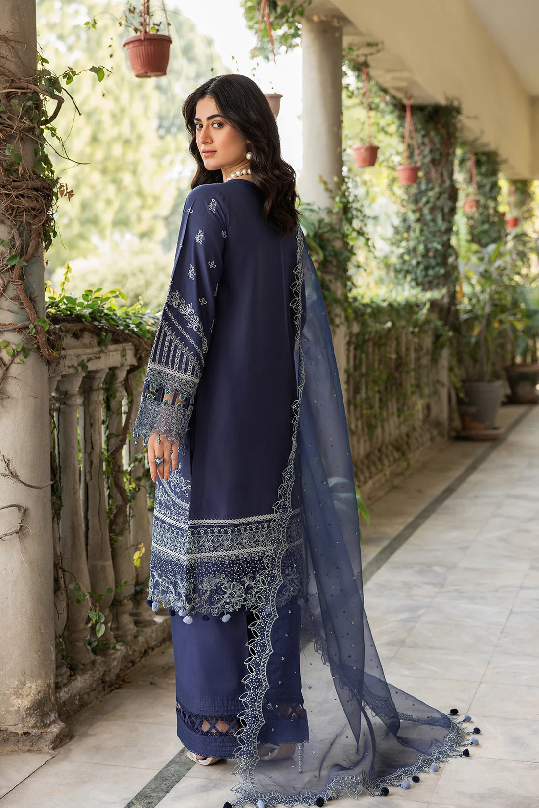 Farasha | Bahaar Embroidered Lawn | Blue Ochre - Pakistani Clothes for women, in United Kingdom and United States