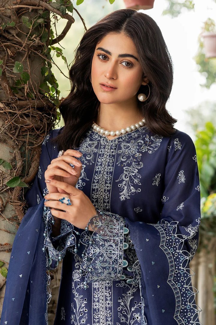 Farasha | Bahaar Embroidered Lawn | Blue Ochre - Hoorain Designer Wear - Pakistani Ladies Branded Stitched Clothes in United Kingdom, United states, CA and Australia