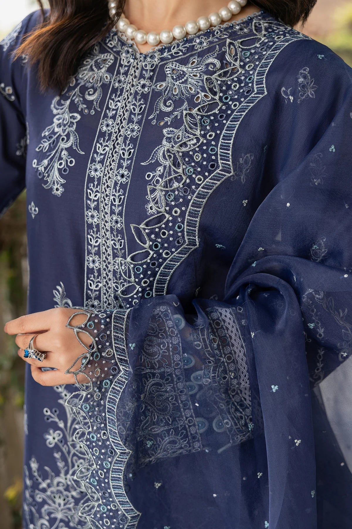 Farasha | Bahaar Embroidered Lawn | Blue Ochre - Pakistani Clothes for women, in United Kingdom and United States