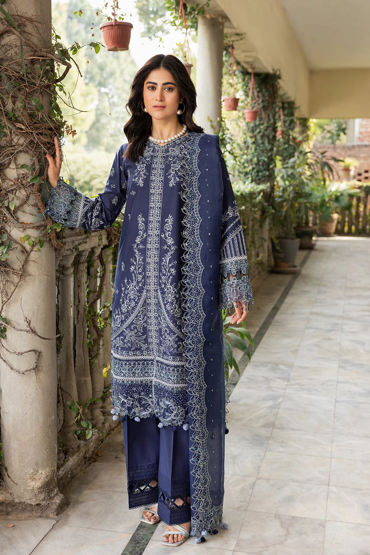 Farasha | Bahaar Embroidered Lawn | Blue Ochre - Hoorain Designer Wear - Pakistani Ladies Branded Stitched Clothes in United Kingdom, United states, CA and Australia