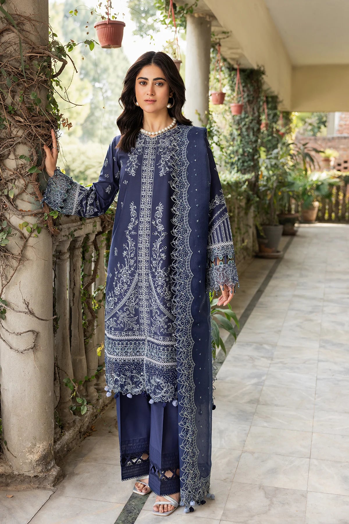 Farasha | Bahaar Embroidered Lawn | Blue Ochre - Pakistani Clothes for women, in United Kingdom and United States