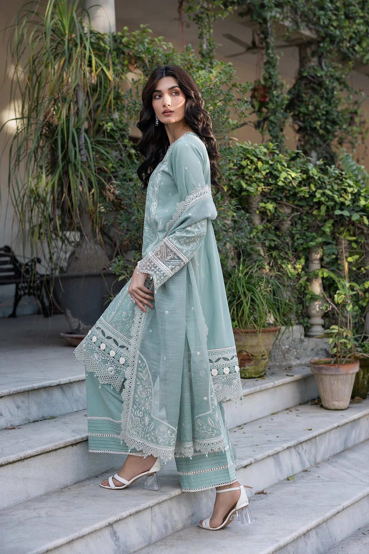 Farasha | Bahaar Embroidered Lawn | Aqua Pearl - Pakistani Clothes for women, in United Kingdom and United States