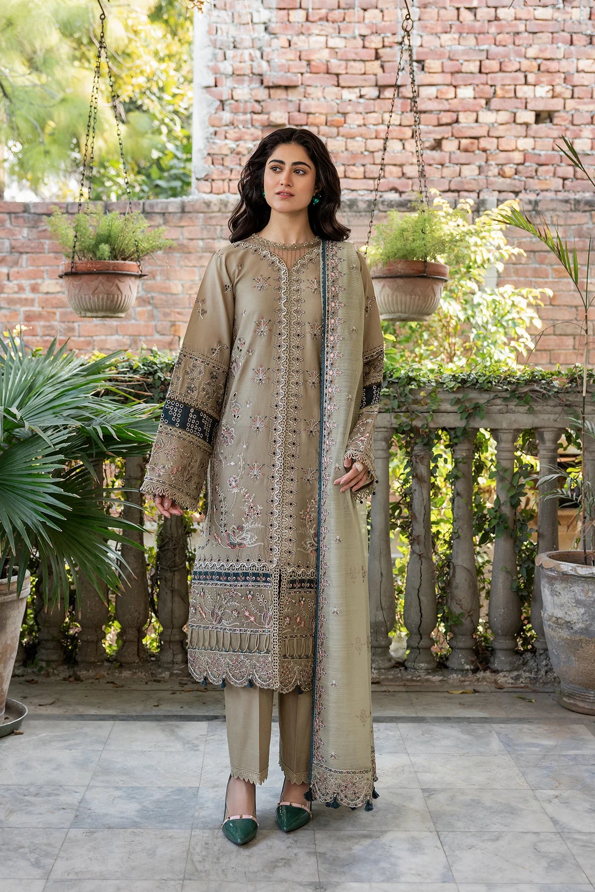 Farasha | Bahaar Embroidered Lawn | Whimsical Sage - Pakistani Clothes for women, in United Kingdom and United States