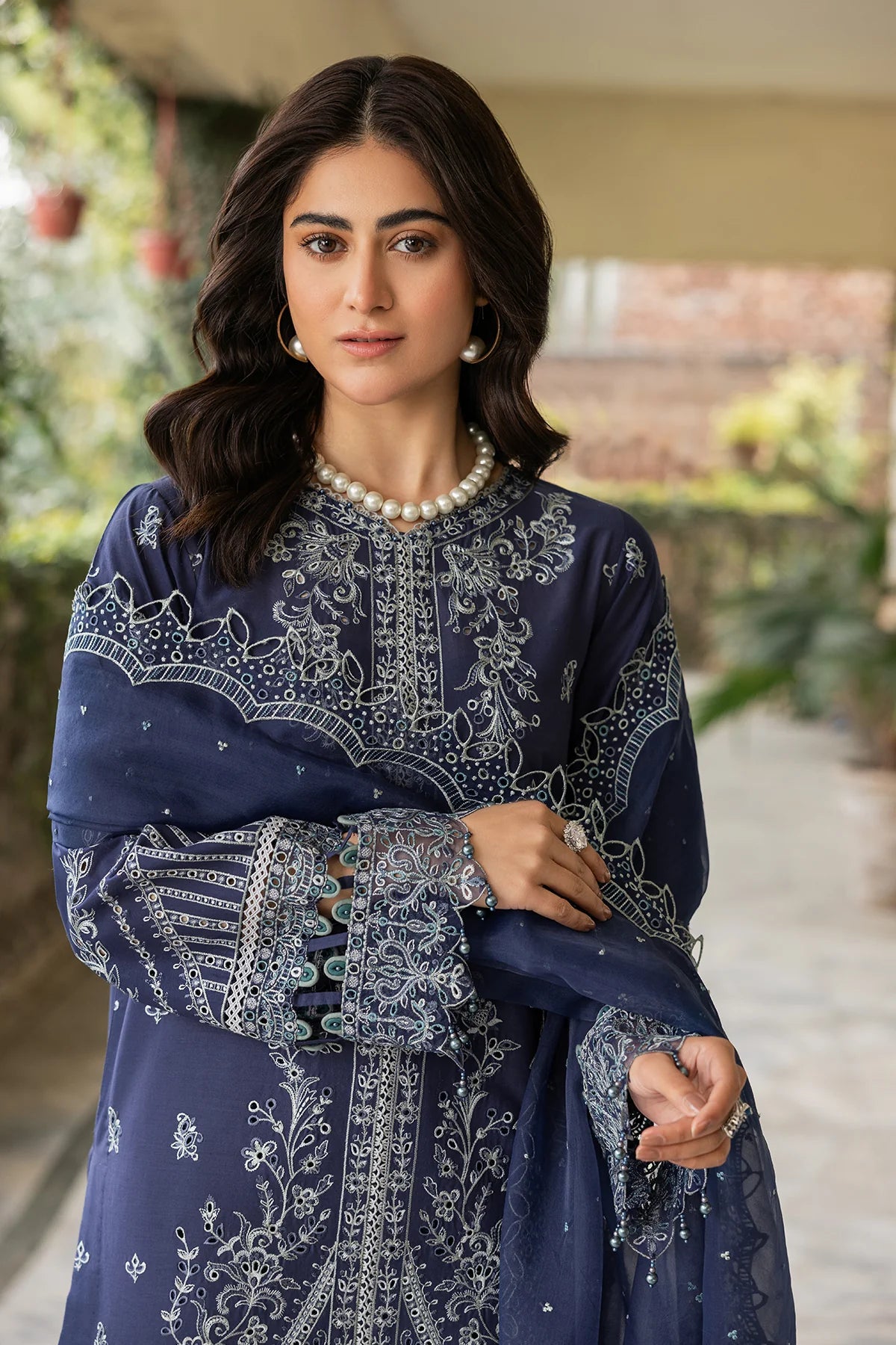 Farasha | Bahaar Embroidered Lawn | Blue Ochre - Pakistani Clothes for women, in United Kingdom and United States