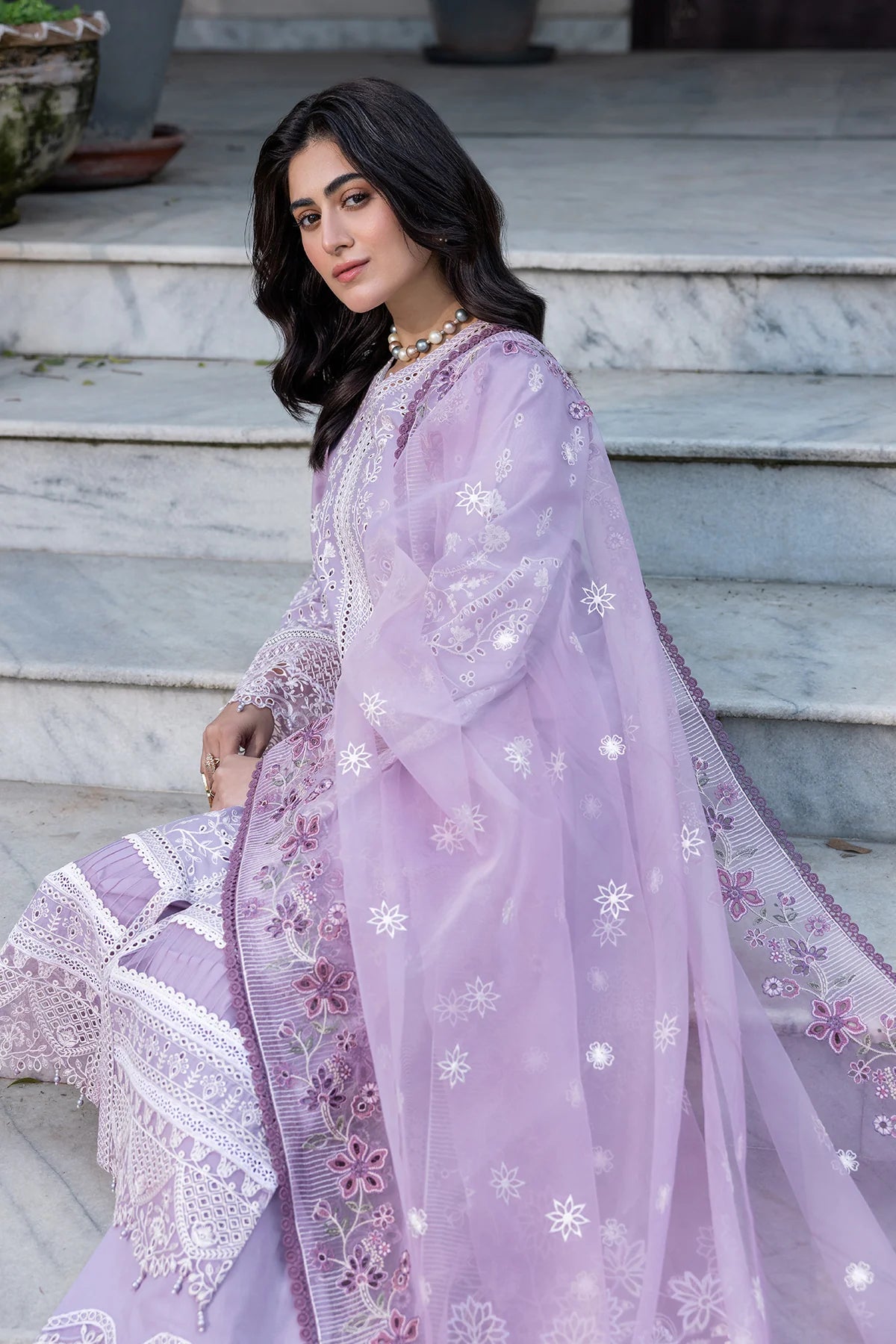 Farasha | Bahaar Embroidered Lawn | Lilac Florine - Pakistani Clothes for women, in United Kingdom and United States