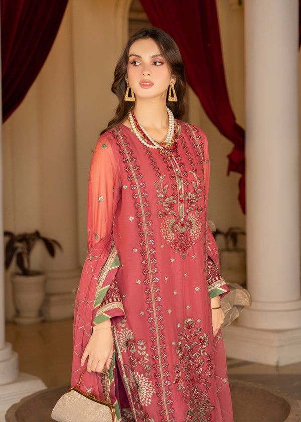 Strawberry | Rimjhim Chiffon Collection | FLS-RJ-003 - Hoorain Designer Wear - Pakistani Ladies Branded Stitched Clothes in United Kingdom, United states, CA and Australia