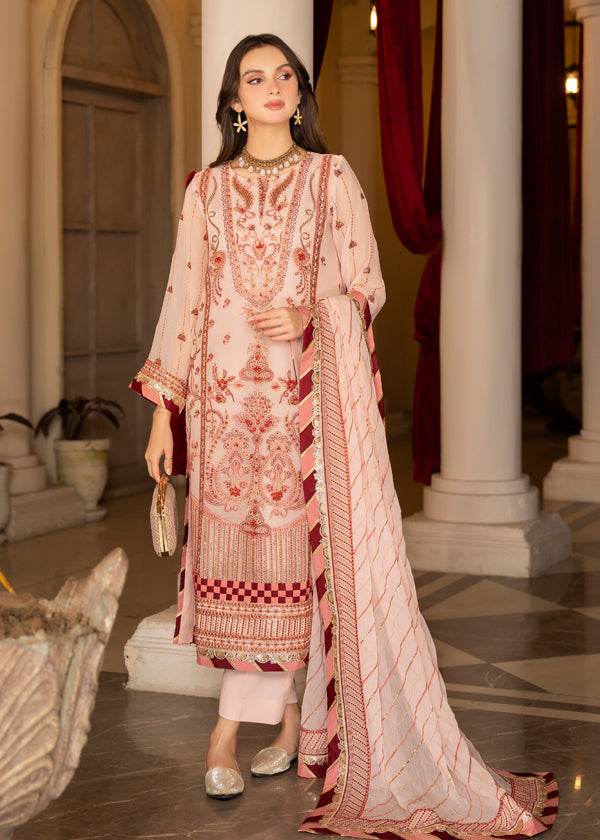 Strawberry | Rimjhim Chiffon Collection | FLS-RJ-006 - Hoorain Designer Wear - Pakistani Ladies Branded Stitched Clothes in United Kingdom, United states, CA and Australia