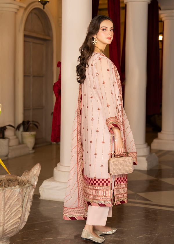 Strawberry | Rimjhim Chiffon Collection | FLS-RJ-006 - Hoorain Designer Wear - Pakistani Ladies Branded Stitched Clothes in United Kingdom, United states, CA and Australia