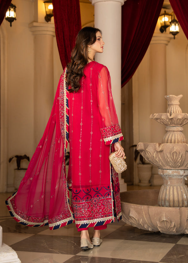Strawberry | Rimjhim Chiffon Collection | FLS-RJ-007 - Hoorain Designer Wear - Pakistani Ladies Branded Stitched Clothes in United Kingdom, United states, CA and Australia