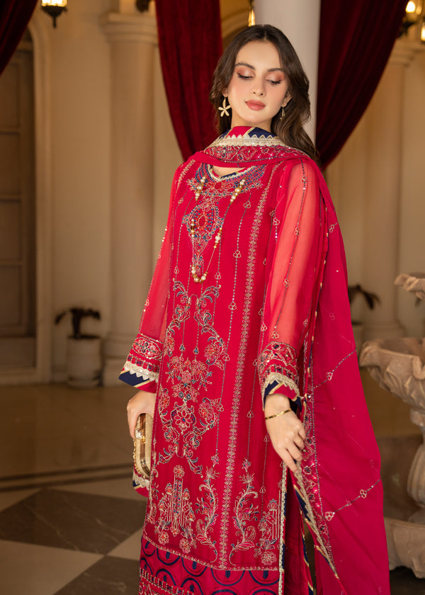 Strawberry | Rimjhim Chiffon Collection | FLS-RJ-007 - Hoorain Designer Wear - Pakistani Ladies Branded Stitched Clothes in United Kingdom, United states, CA and Australia