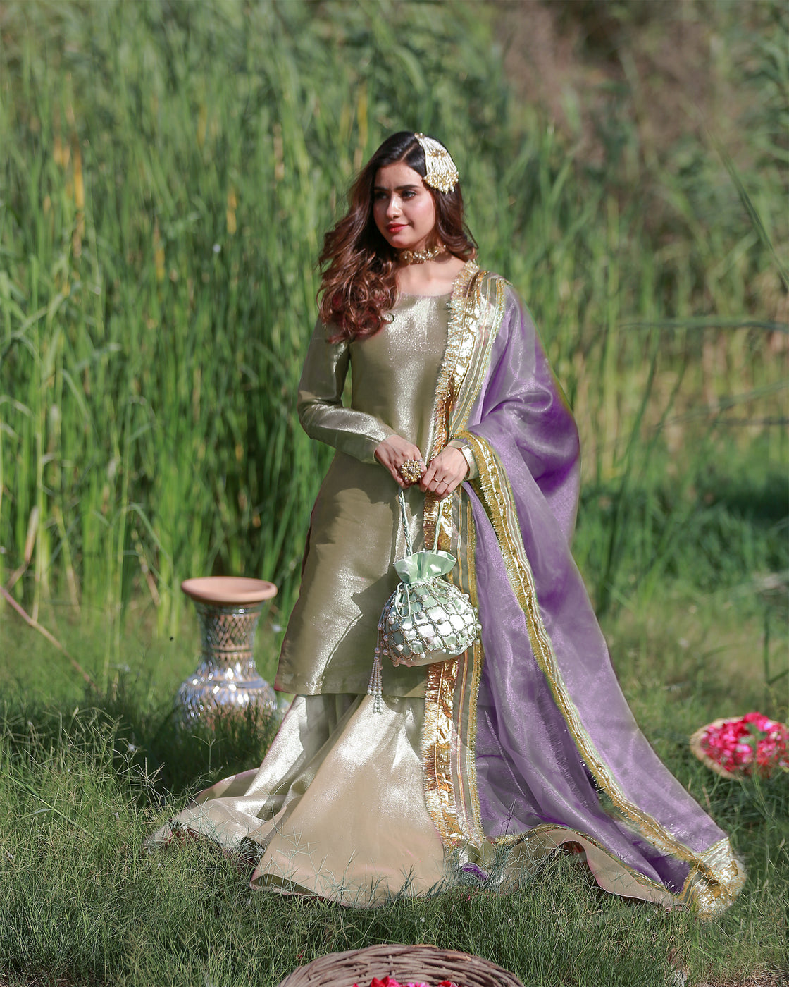 Zar | Gharara Formals | Gold/Purple