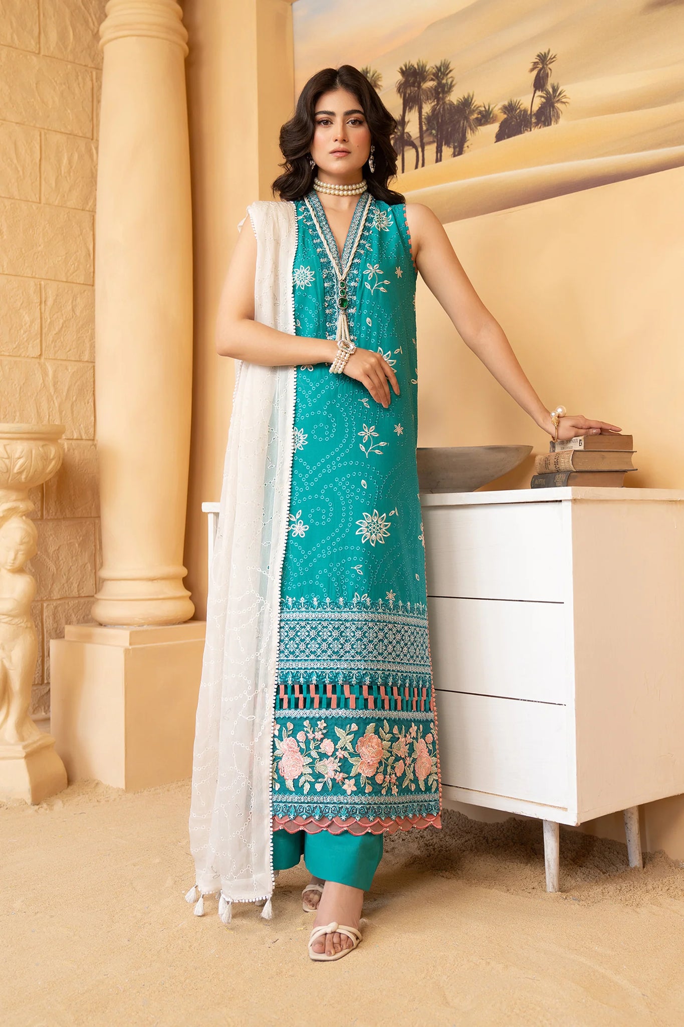 Hemstitch | Summer Luxury Lawn 24 | Turquoise - Pakistani Clothes for women, in United Kingdom and United States