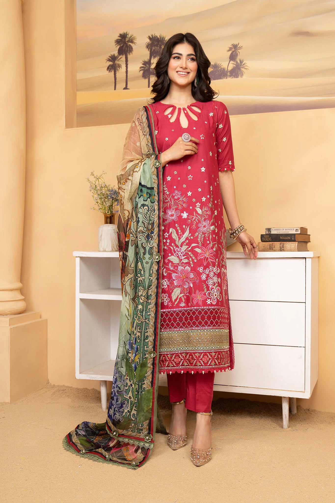 Hemstitch | Summer Luxury Lawn 24 | Scarlet Red - Pakistani Clothes for women, in United Kingdom and United States