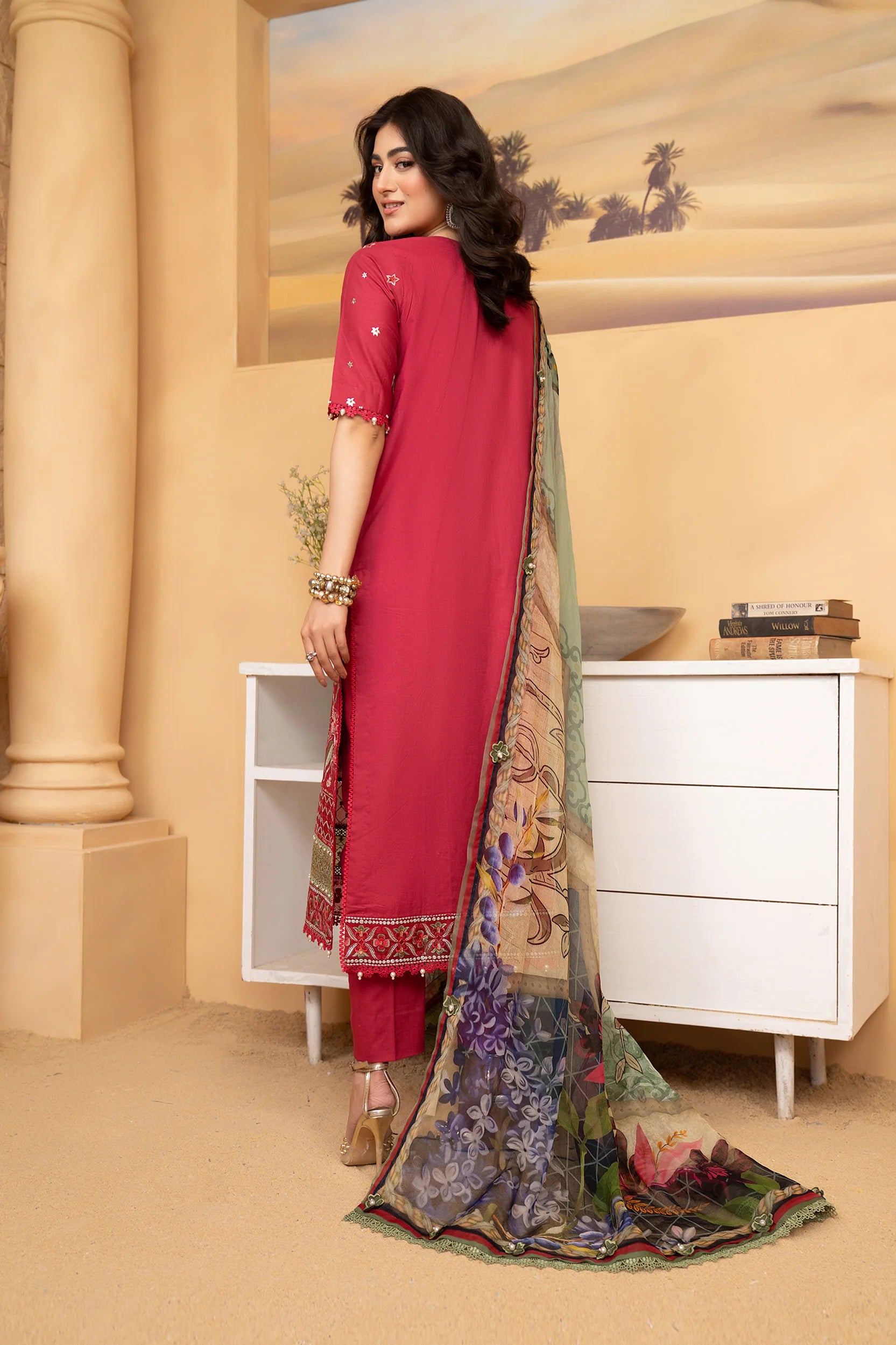 Hemstitch | Summer Luxury Lawn 24 | Scarlet Red - Pakistani Clothes for women, in United Kingdom and United States