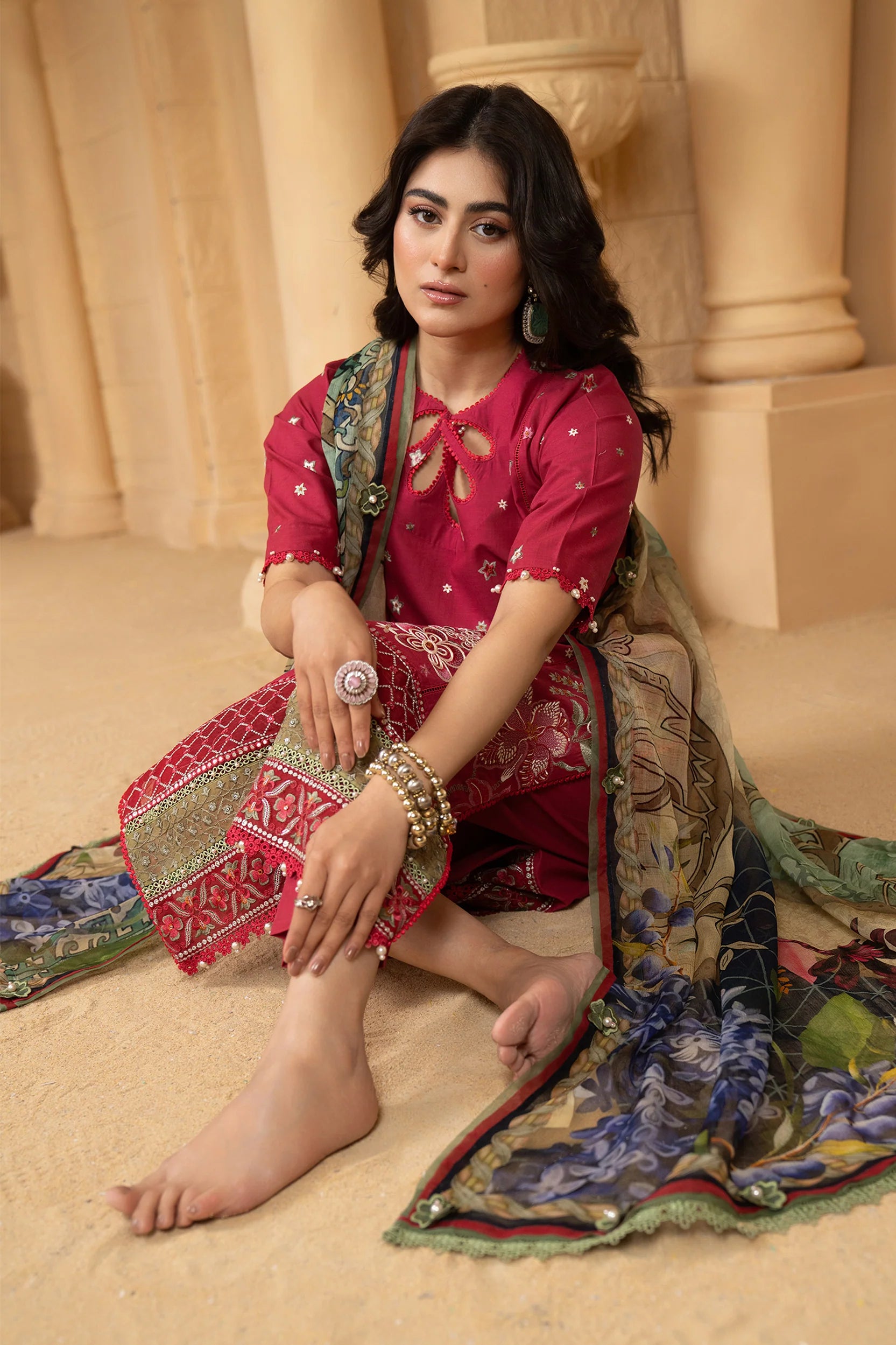 Hemstitch | Summer Luxury Lawn 24 | Scarlet Red - Pakistani Clothes for women, in United Kingdom and United States