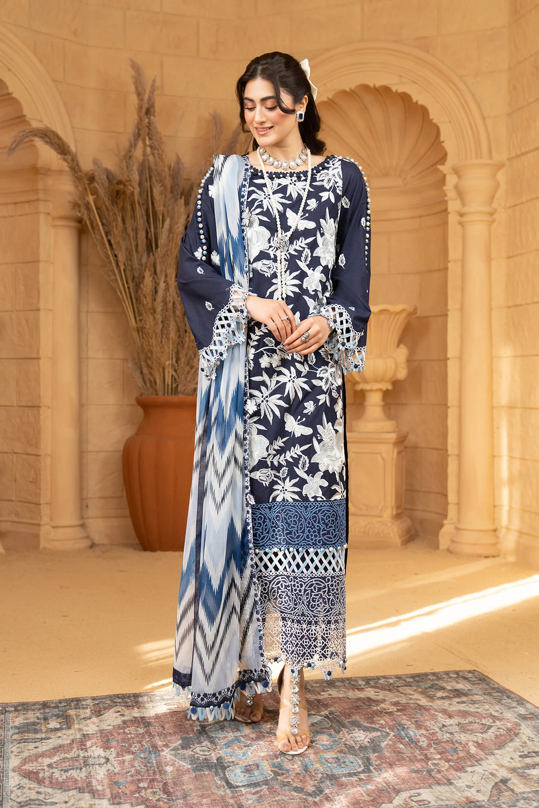 Hemstitch | Summer Luxury Lawn 24 | Ice Blue - Pakistani Clothes for women, in United Kingdom and United States