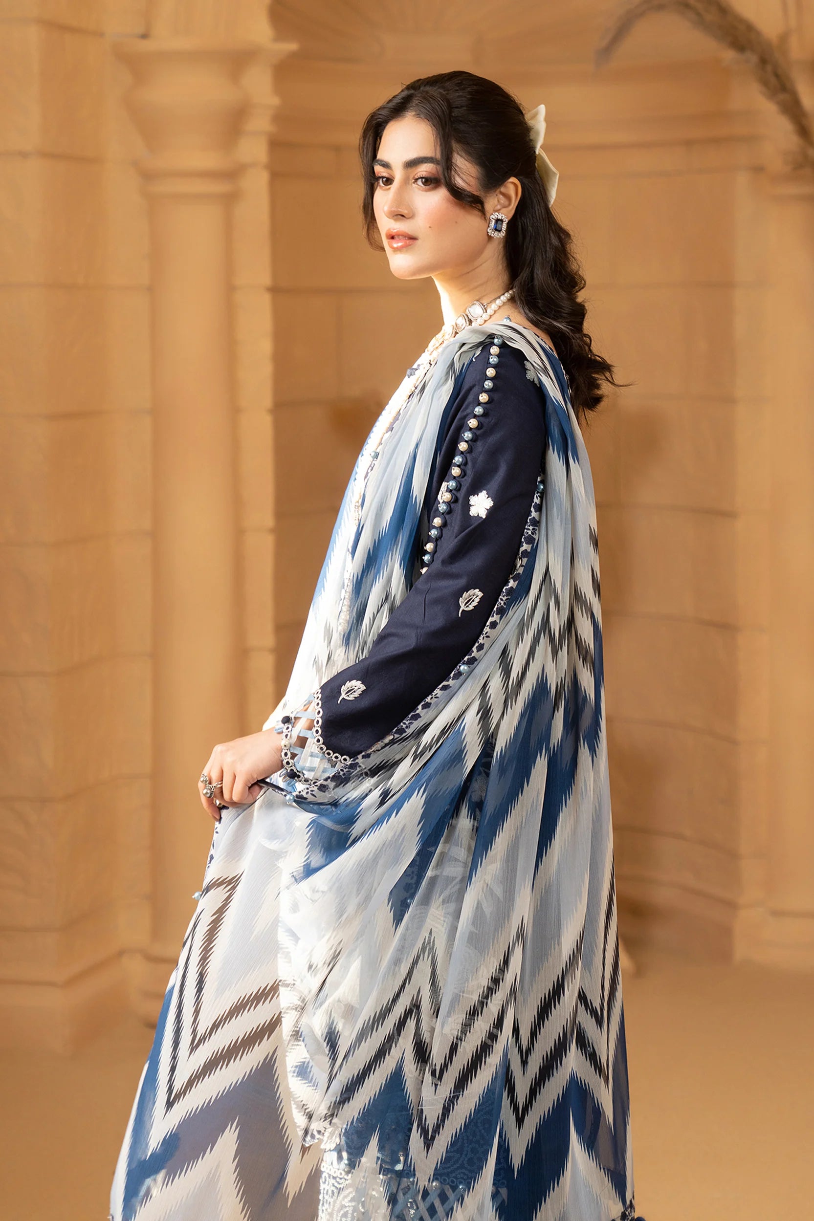 Hemstitch | Summer Luxury Lawn 24 | Ice Blue - Pakistani Clothes for women, in United Kingdom and United States