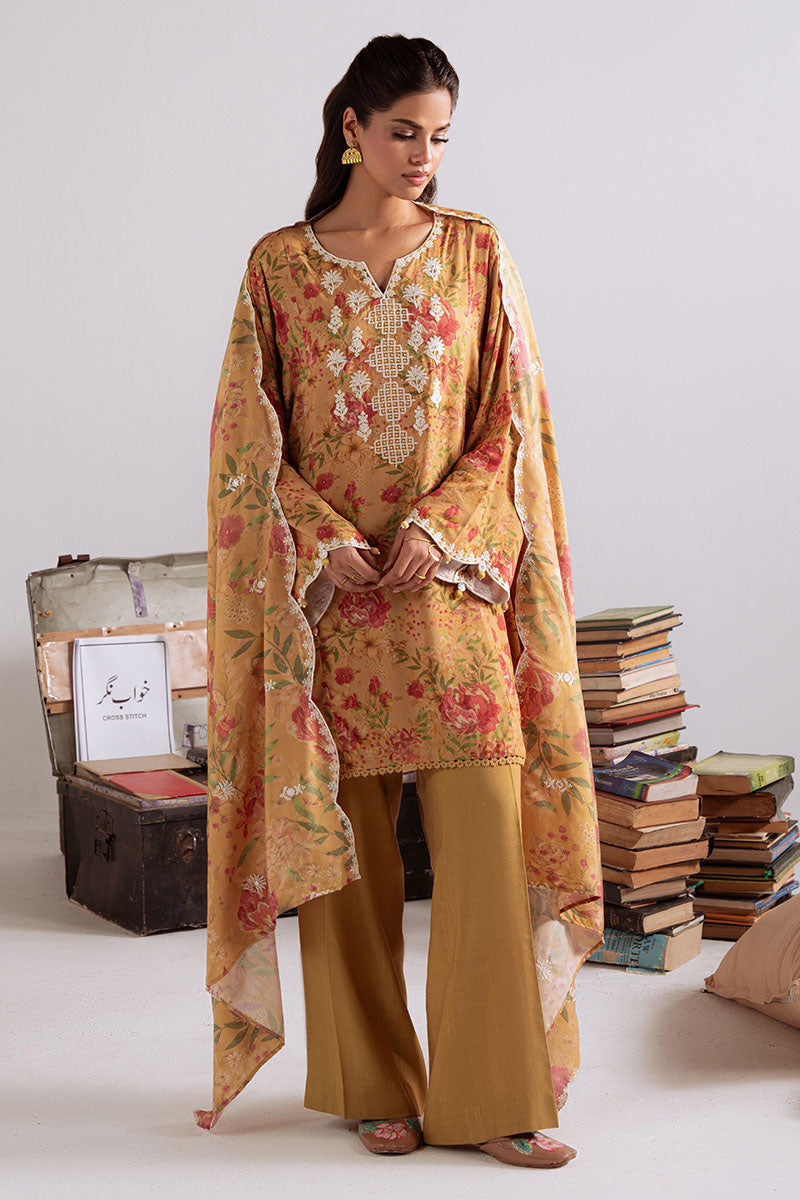 Cross Stitch | Khaddar Linen 25 | MUSTARD ORCHID