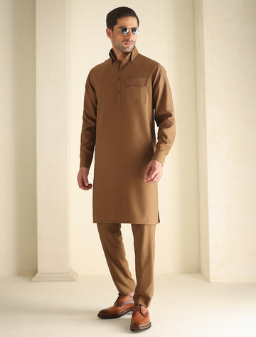 Pakistani Menswear | Ismail Farid - TAN KURTA PAJAMA - Pakistani Clothes for women, in United Kingdom and United States