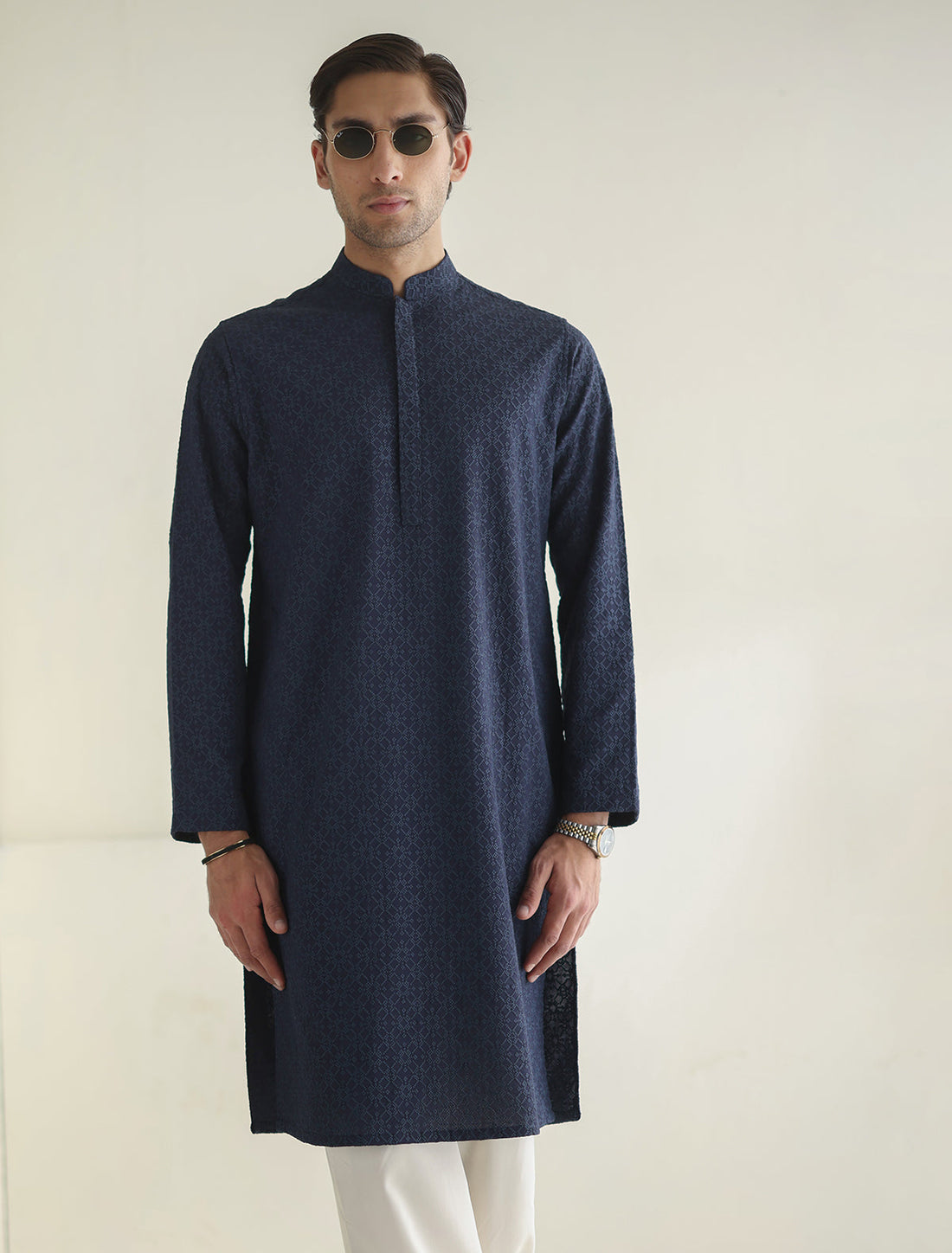 Pakistani Menswear | Ismail Farid - BLUE EMBROIDERED KURTA - Pakistani Clothes for women, in United Kingdom and United States