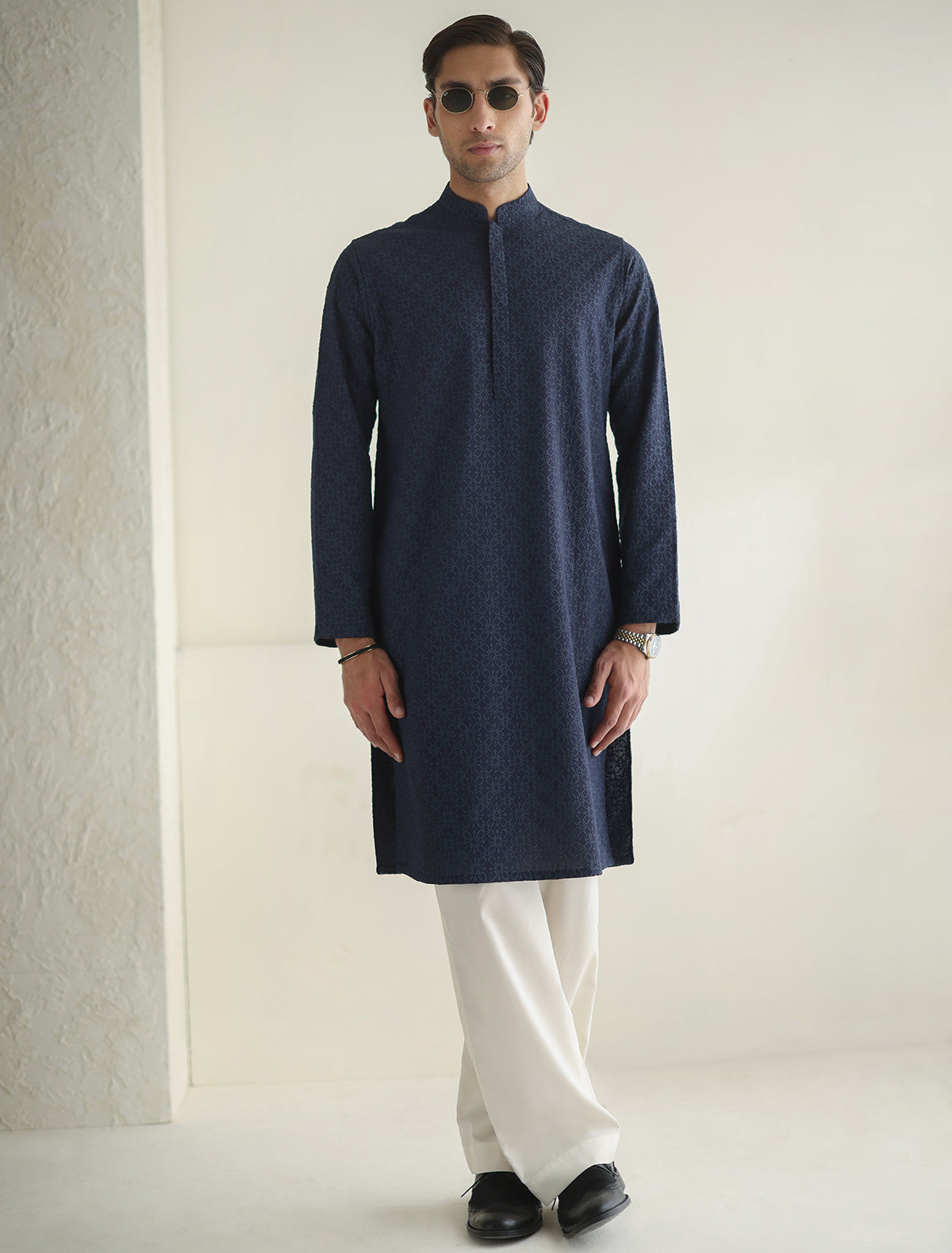 Pakistani Menswear | Ismail Farid - BLUE EMBROIDERED KURTA - Pakistani Clothes for women, in United Kingdom and United States