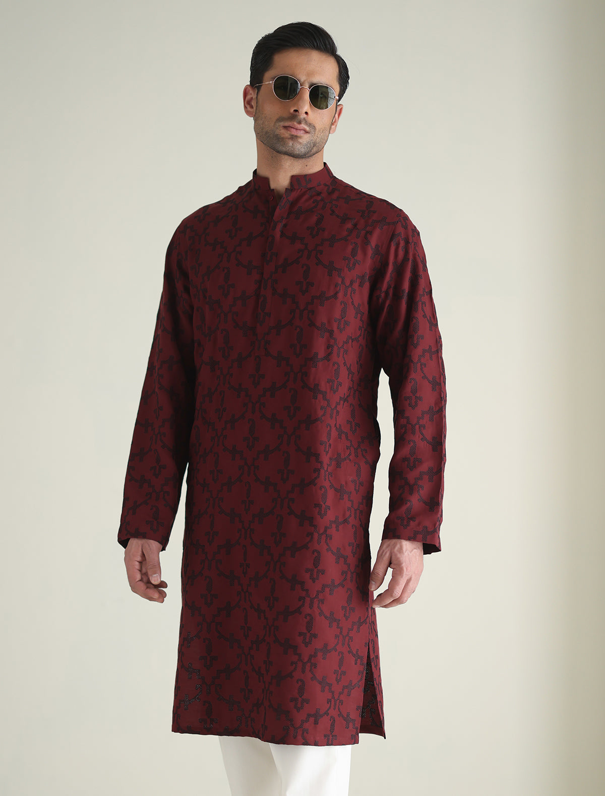 Pakistani Menswear | Ismail Farid - RED EMBROIDERED KURTA - Pakistani Clothes for women, in United Kingdom and United States