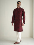 Pakistani Menswear | Ismail Farid - RED EMBROIDERED KURTA - Pakistani Clothes for women, in United Kingdom and United States