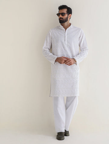 Pakistani Menswear | Ismail Farid - WHITE HEAVY EMBROIDERED KURTA - Pakistani Clothes for women, in United Kingdom and United States