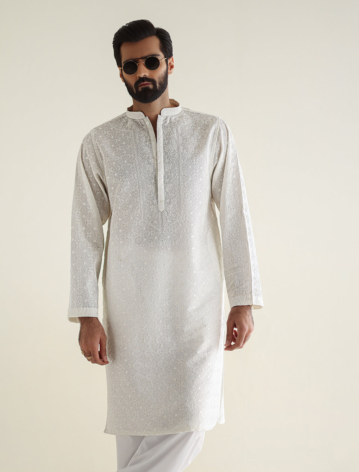 Pakistani Menswear | Ismail Farid - OFF-WHITE HEAVY EMBROIDERED KURTA - Pakistani Clothes for women, in United Kingdom and United States