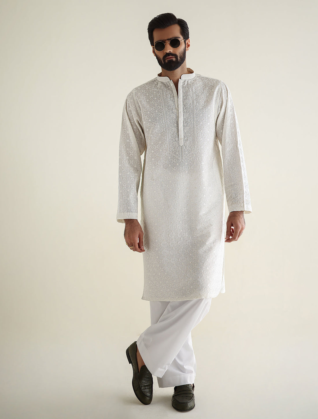 Pakistani Menswear | Ismail Farid - OFF-WHITE HEAVY EMBROIDERED KURTA - Pakistani Clothes for women, in United Kingdom and United States