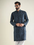 Pakistani Menswear | Ismail Farid - BLUE EMBROIDERED KURTA - Pakistani Clothes for women, in United Kingdom and United States