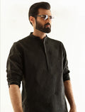 Pakistani Menswear | Ismail Farid - BLACK EMBROIDERED KURTA - Pakistani Clothes for women, in United Kingdom and United States