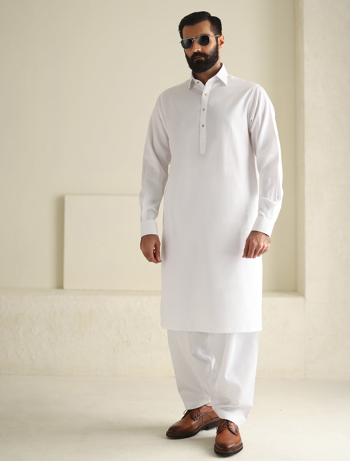 Pakistani Menswear | Ismail Farid - WHITE TWILL KAMEEZ SHALWAR - Pakistani Clothes for women, in United Kingdom and United States