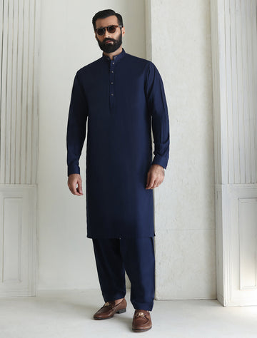 Pakistani Menswear | Ismail Farid - BLUE PREMIUM KAMEEZ SHALWAR - Pakistani Clothes for women, in United Kingdom and United States