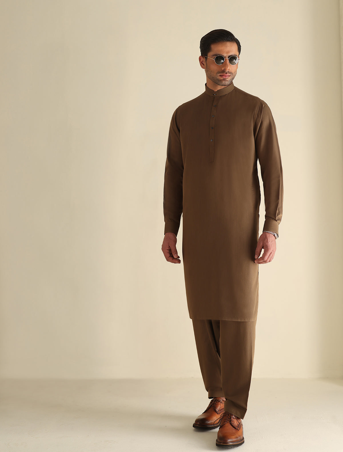 Pakistani Menswear | Ismail Farid - TAN KAMEEZ SHALWAR - Pakistani Clothes for women, in United Kingdom and United States