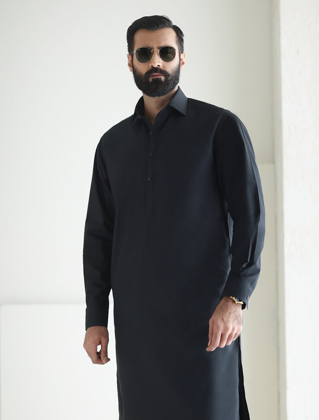 Pakistani Menswear | Ismail Farid - BLACK KAMEEZ SHALWAR - Pakistani Clothes for women, in United Kingdom and United States