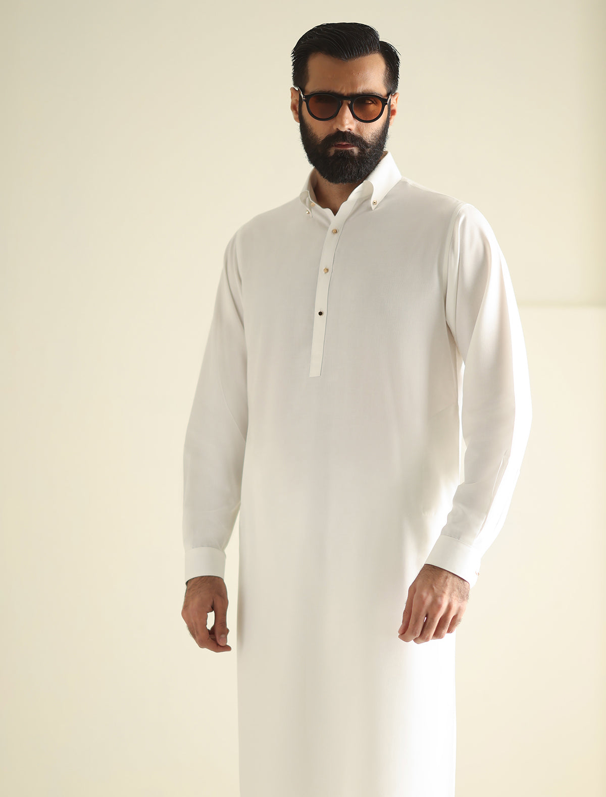 Pakistani Menswear | Ismail Farid - OFF-WHITE BUTTON-DOWN KAMEEZ SHALWAR - Pakistani Clothes for women, in United Kingdom and United States