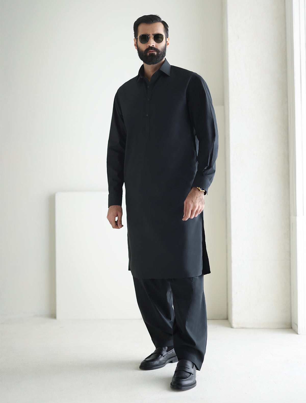 Pakistani Menswear | Ismail Farid - BLACK KAMEEZ SHALWAR - Pakistani Clothes for women, in United Kingdom and United States