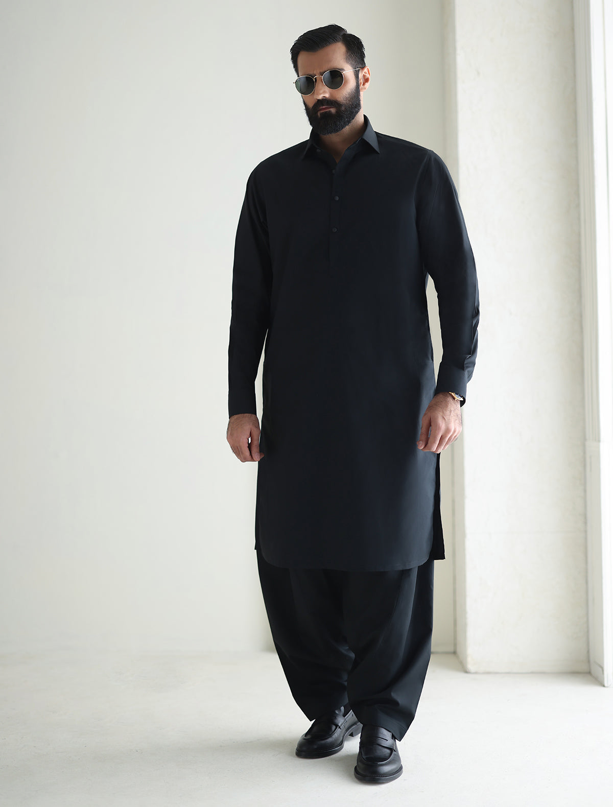 Pakistani Menswear | Ismail Farid - BLACK KAMEEZ SHALWAR - Pakistani Clothes for women, in United Kingdom and United States