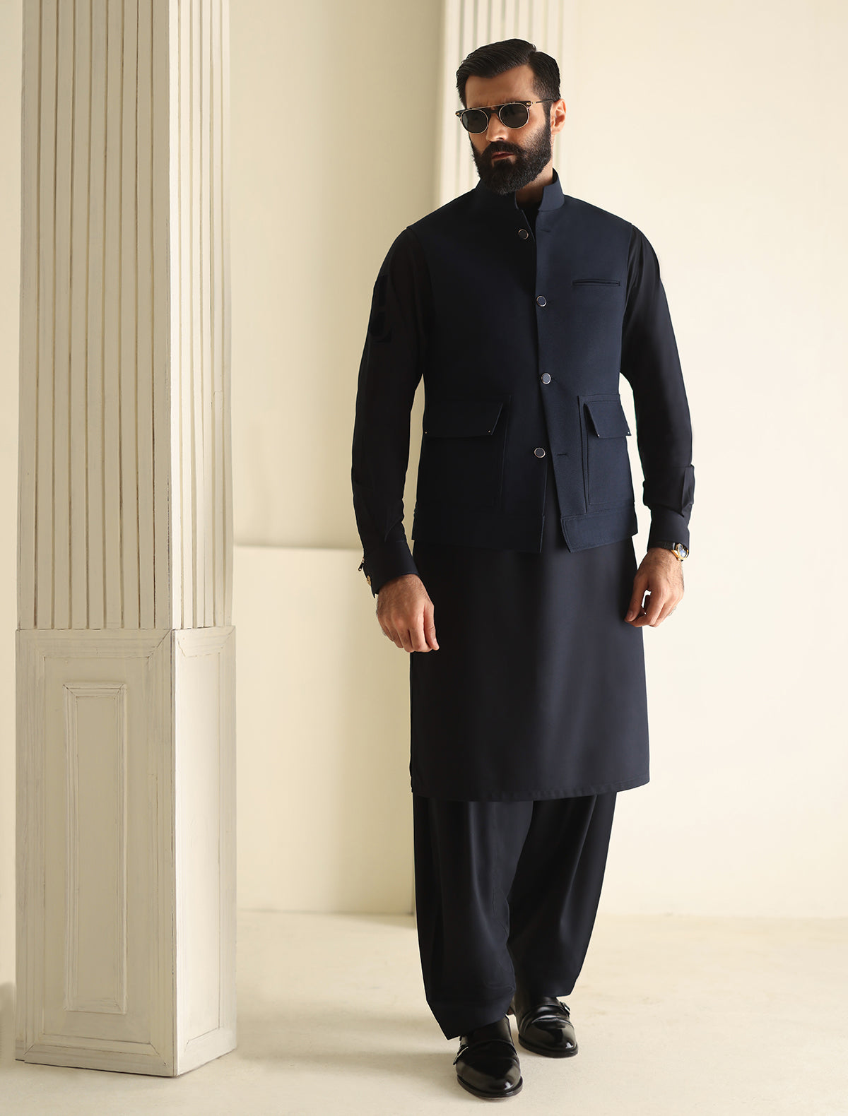 Pakistani Menswear | Ismail Farid - NAVY WAISTCOAT - Pakistani Clothes for women, in United Kingdom and United States