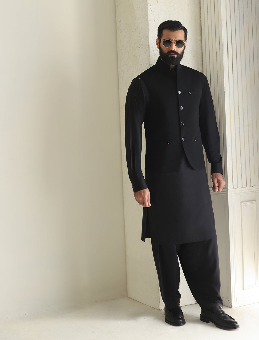 Pakistani Menswear | Ismail Farid - BLACK SLIM FIT WAISTCOAT - Pakistani Clothes for women, in United Kingdom and United States