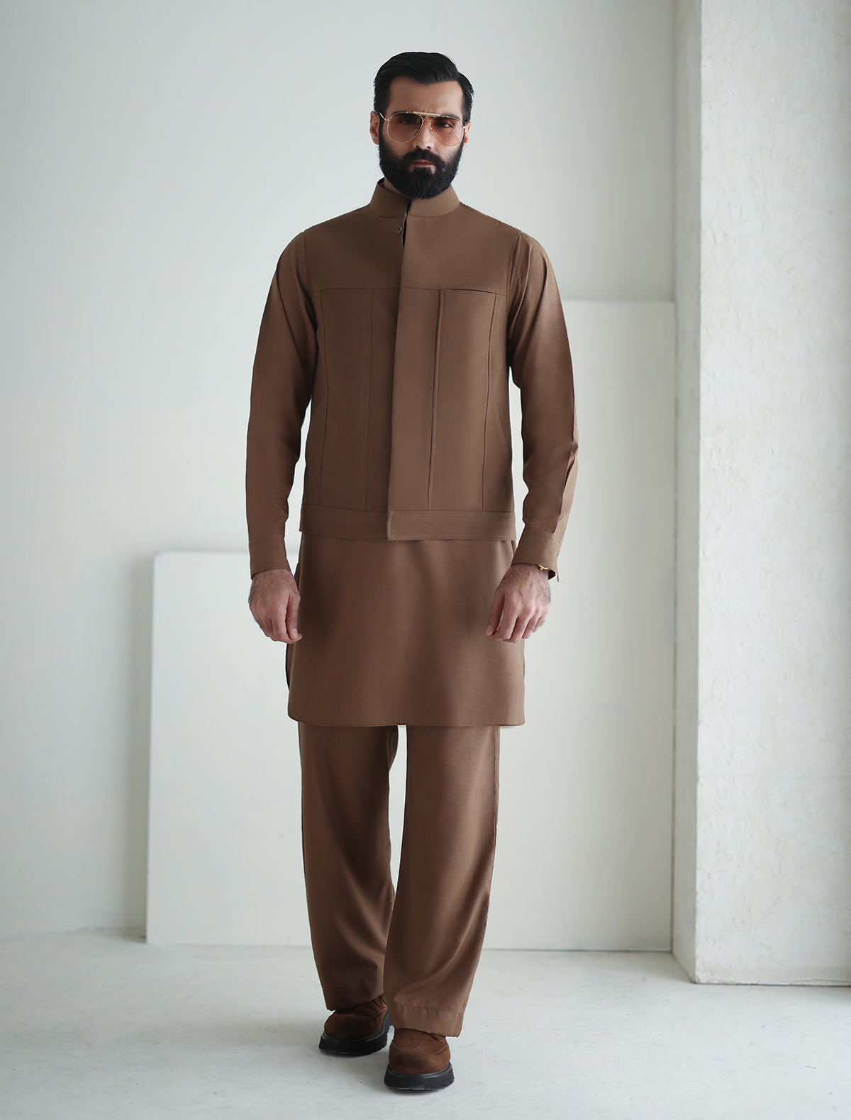 Pakistani Menswear | Ismail Farid - CAMEL WAISTCOAT - Pakistani Clothes for women, in United Kingdom and United States