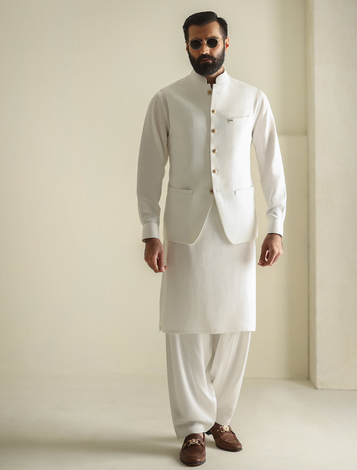 Pakistani Menswear | Ismail Farid - HERRINGBONE WAISTCOAT - Pakistani Clothes for women, in United Kingdom and United States