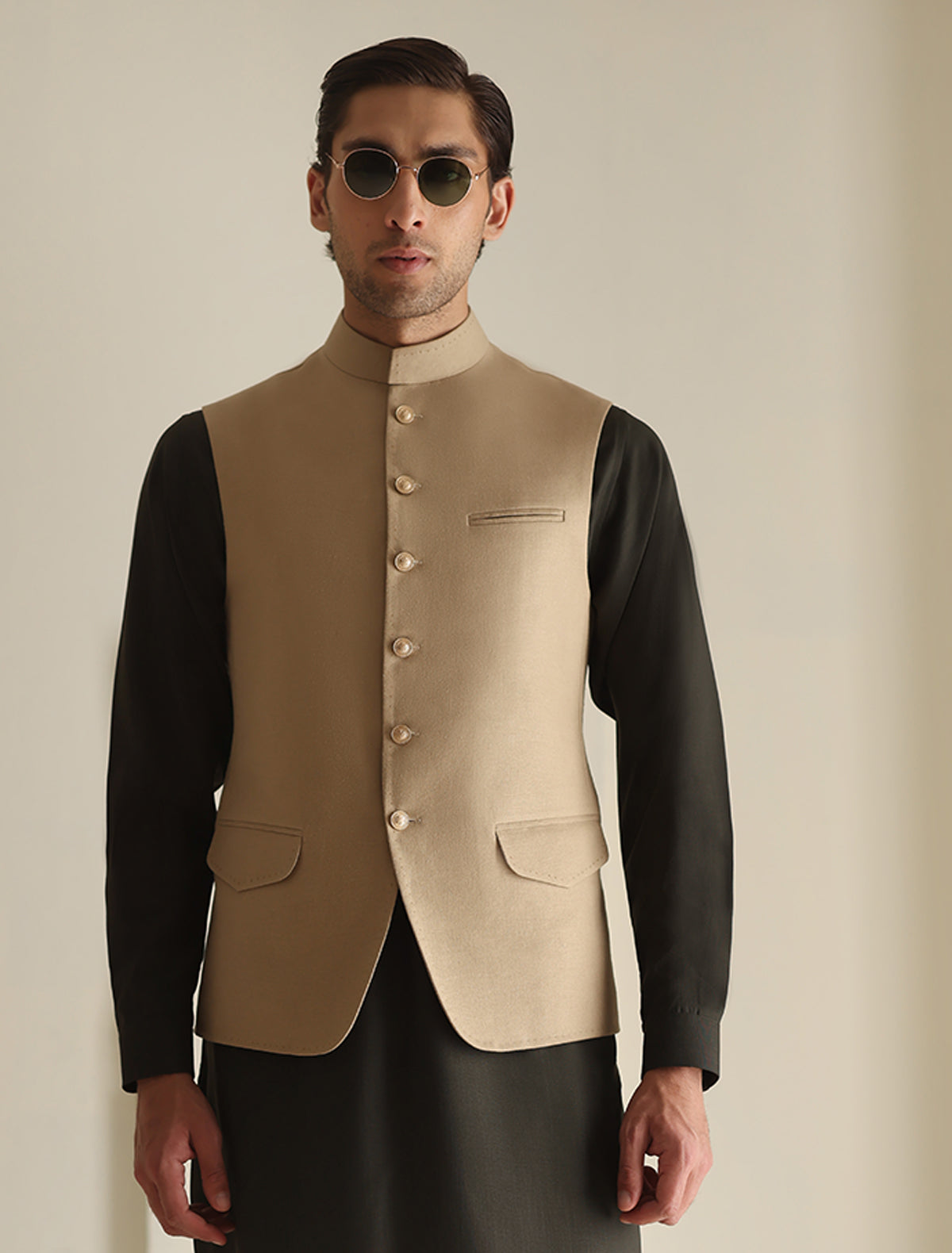 Pakistani Menswear | Ismail Farid - TRUE BEIGE WAISTCOAT - Pakistani Clothes for women, in United Kingdom and United States