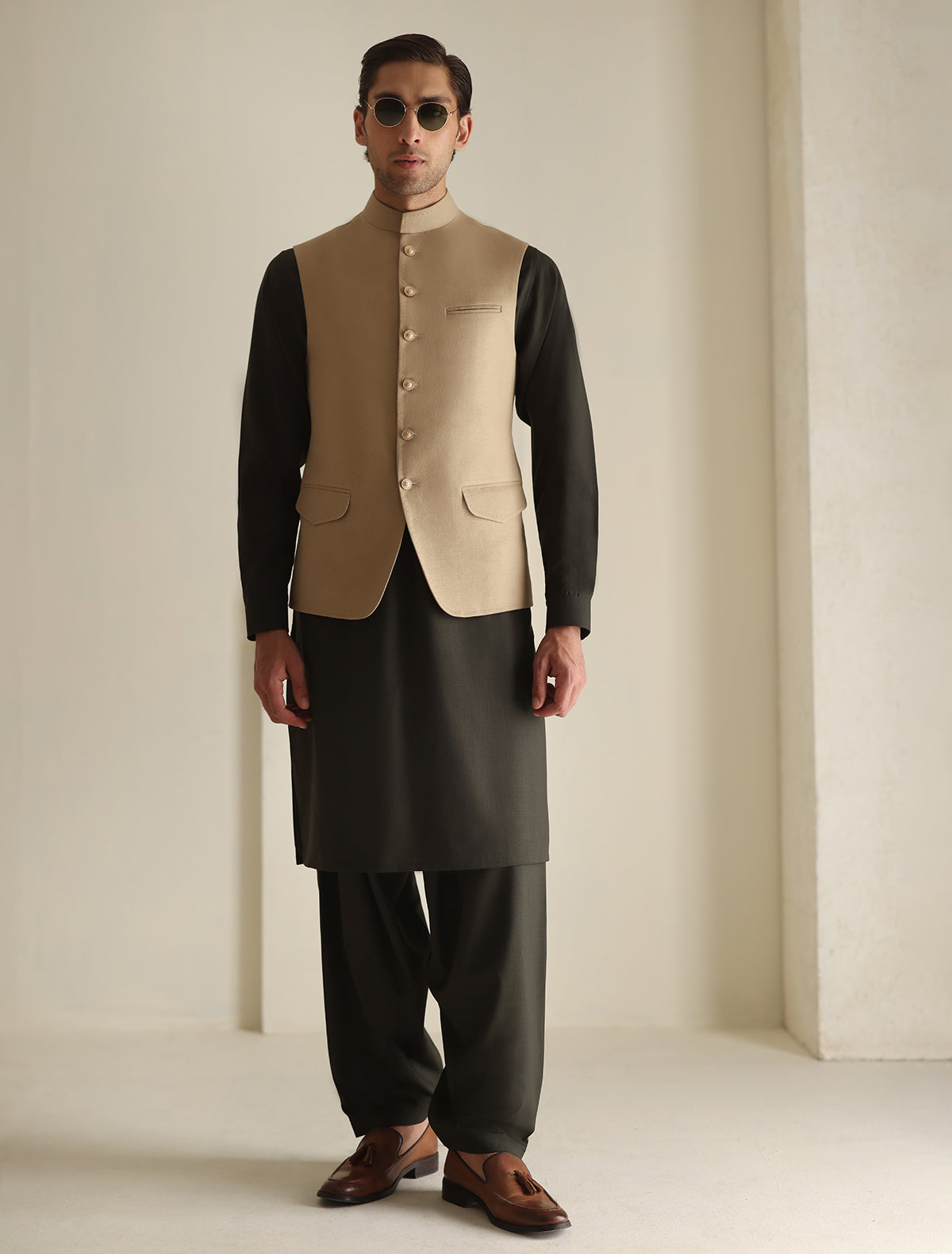 Pakistani Menswear | Ismail Farid - TRUE BEIGE WAISTCOAT - Pakistani Clothes for women, in United Kingdom and United States