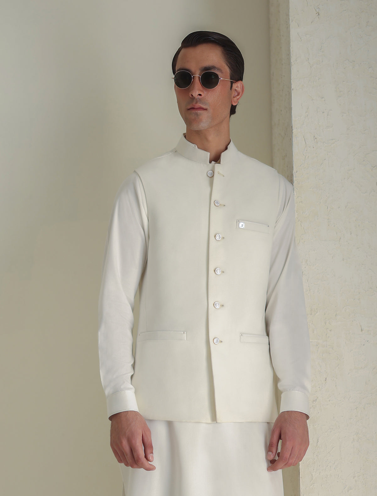 Pakistani Menswear | Ismail Farid - OFF-WHITE WAISTCOAT - Pakistani Clothes for women, in United Kingdom and United States