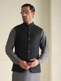 Pakistani Menswear | Ismail Farid - BLACK TEXTURED WAISTCOAT - Pakistani Clothes for women, in United Kingdom and United States