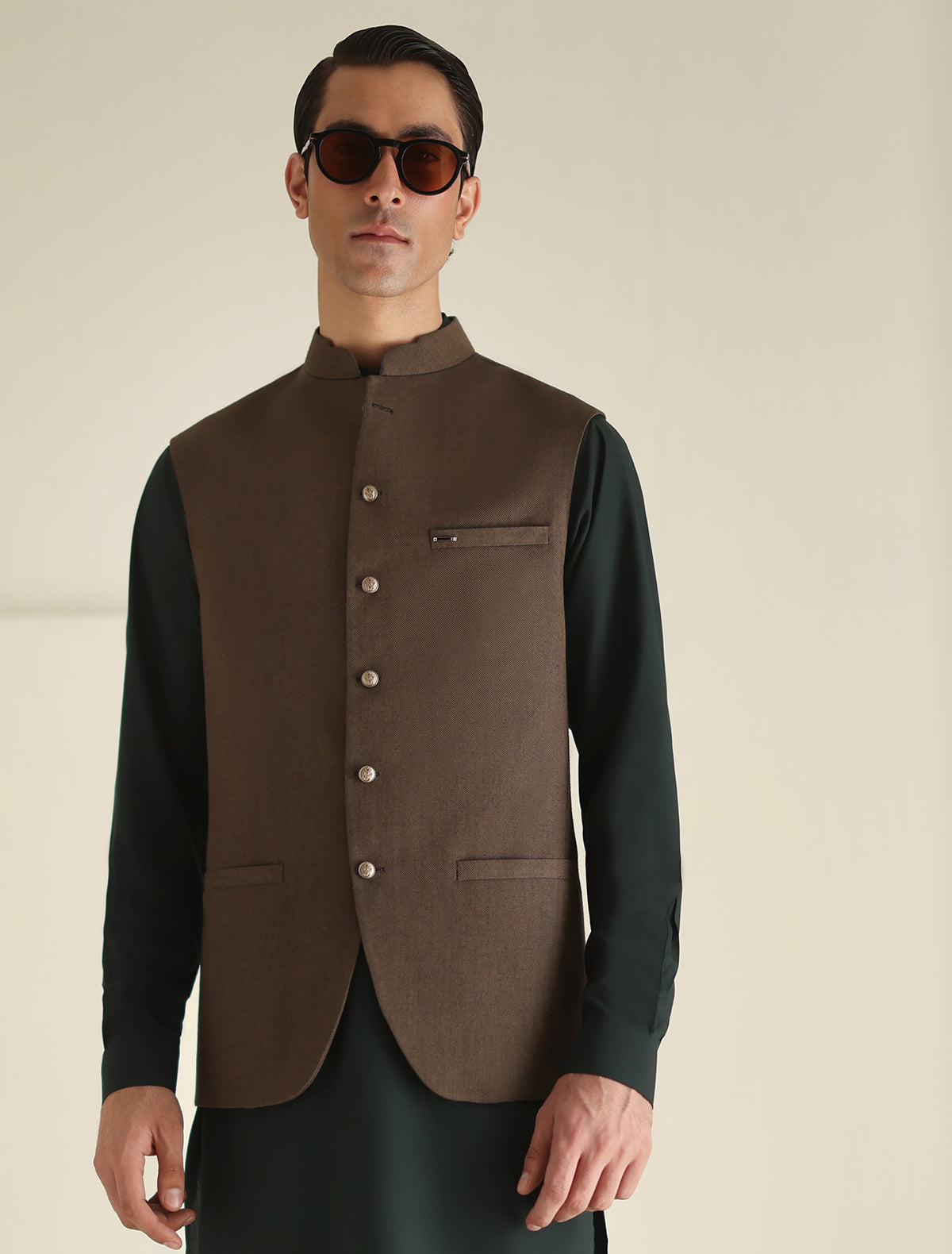 Pakistani Menswear | Ismail Farid - BROWN WAISTCOAT - Pakistani Clothes for women, in United Kingdom and United States