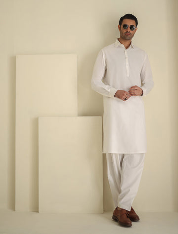 Pakistani Menswear | Ismail Farid - WHITE CLASSIC KAMEEZ SHALWAR - Pakistani Clothes for women, in United Kingdom and United States