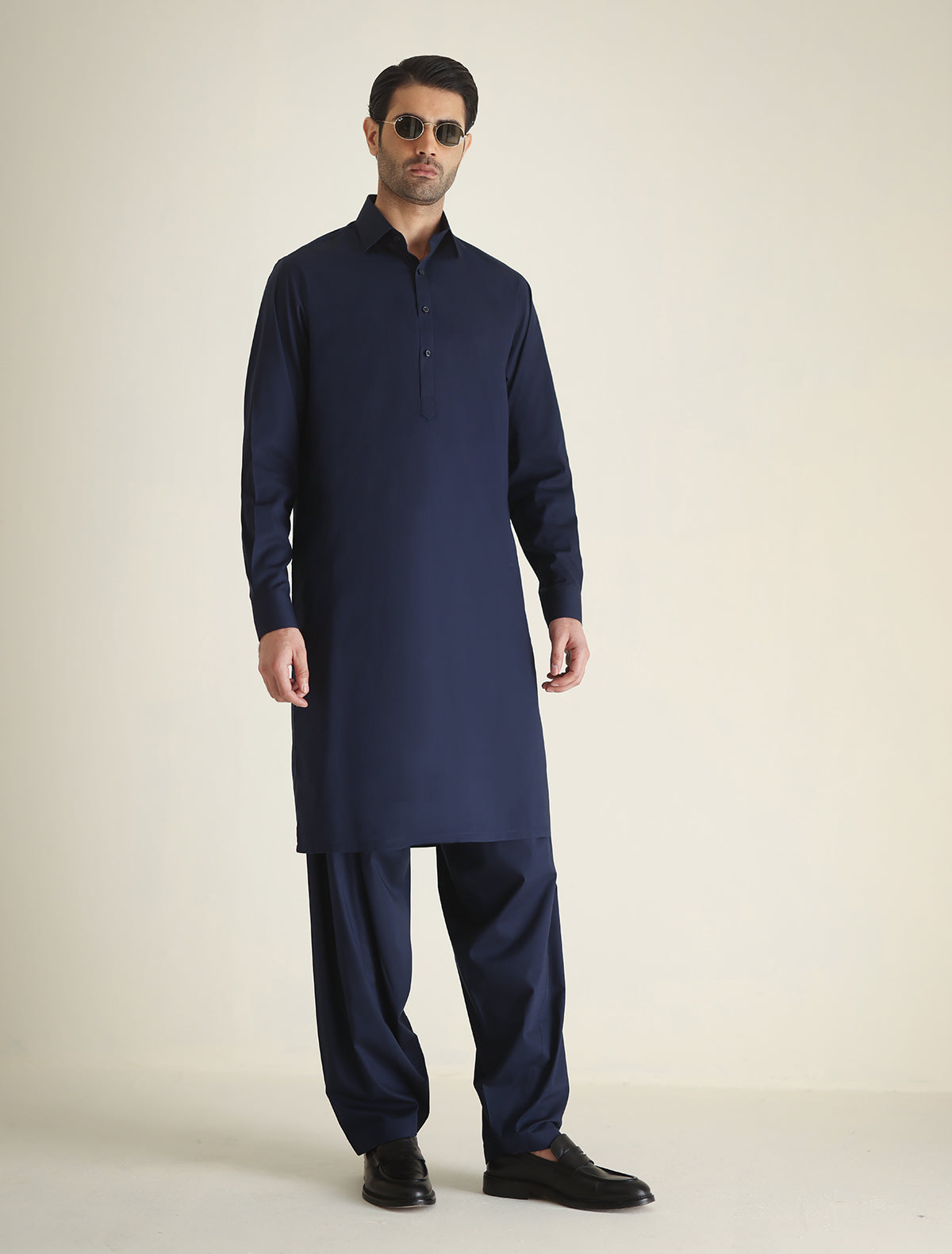 Pakistani Menswear | Ismail Farid - BLUE CLASSIC KAMEEZ SHALWAR - Pakistani Clothes for women, in United Kingdom and United States